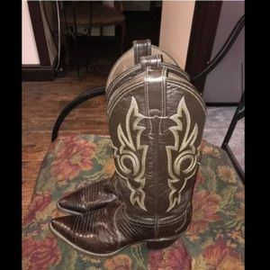 Vintage Justin Genuine Lizard Skin Cowboy Boots Brown Women 7.5B USA